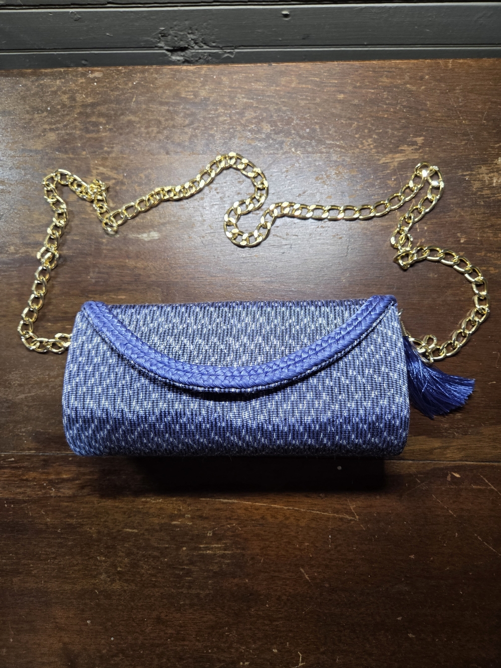 Woven Straw/Jute Envelope Clutch with Chain Strap and Tassel Detail